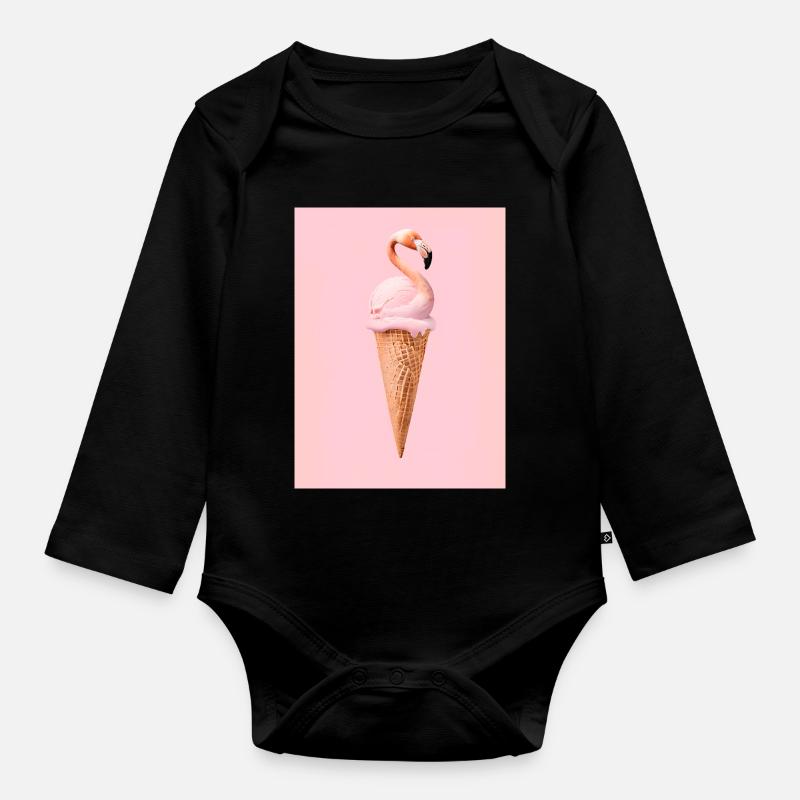 Flamingo-Eis mit Waffeltüte - Baby Bio-Langarm-Body - Schwarz