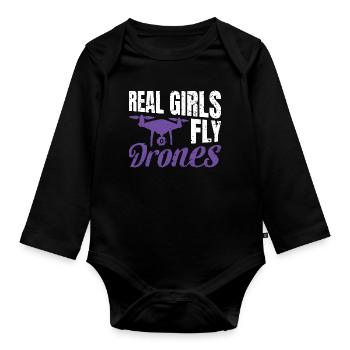 Real Girls fly Drones - Organic Longsleeve Baby Bodysuit - black - Front