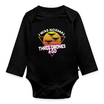 I was normally three drones ago Vintage - Organic Longsleeve Baby Bodysuit - black - Front