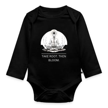 Root Meditation Flower Mandala - Organic Longsleeve Baby Bodysuit - black - Front