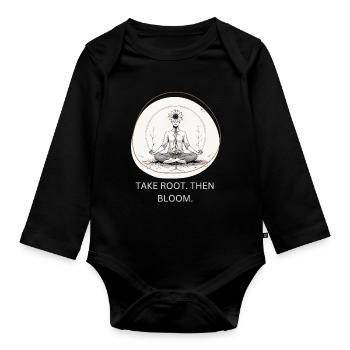 Flower meditation with root connection - Organic Longsleeve Baby Bodysuit - black - Front