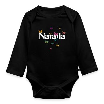 Beau prénom de fille avec des papillons NATALIA - Body Bébé bio manches longues - noir - Devant