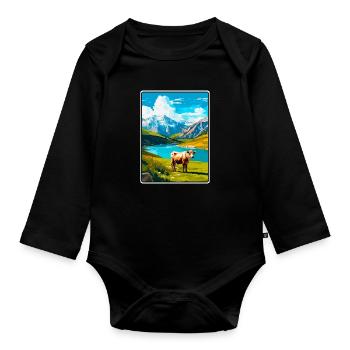 Affiche de voyage Picos de Europa Espagne Paysage urbain WPA - Body Bébé bio manches longues - noir - Devant
