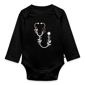 Conception de stéthoscope floral - Body Bébé bio manches longues - noir - Devant