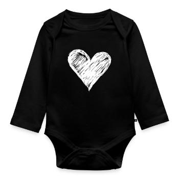 Hand-drawn heart with sketch style - Organic Longsleeve Baby Bodysuit - black - Front