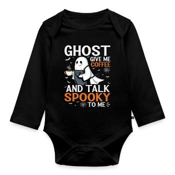 T-shirt fantôme effrayant avec conversation autour d'un café - Body Bébé bio manches longues - noir - Devant
