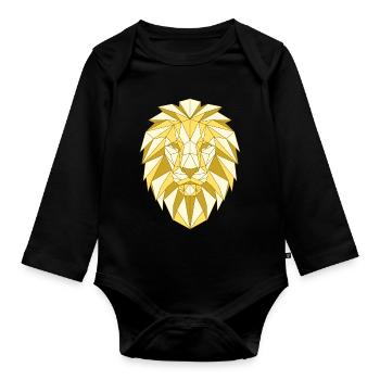 Tête de lion géométrique dans les tons dorés - Body Bébé bio manches longues - noir - Devant