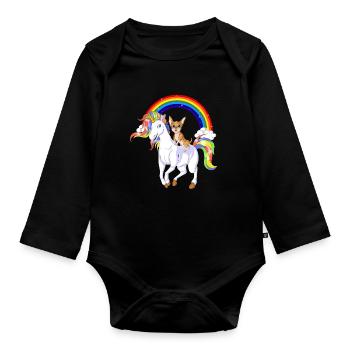 Chihuahua Riding Unicorn - Organic Longsleeve Baby Bodysuit - black - Front