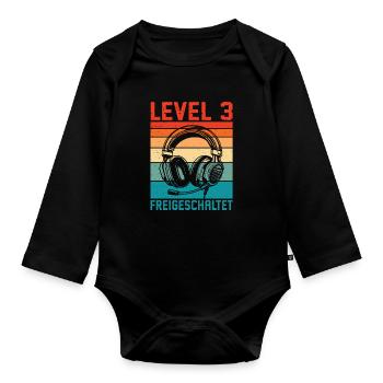 Niveau 3 du joueur pour les garçons du 3e anniversaire débloqué - Body Bébé bio manches longues - noir - Devant