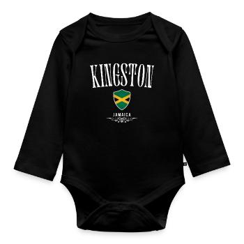 Kingston Jamaica, minimalist sleek design - Organic Longsleeve Baby Bodysuit - black - Front