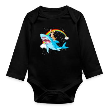 Chihuahua sur requin avec arc-en-ciel - Body Bébé bio manches longues - noir - Devant