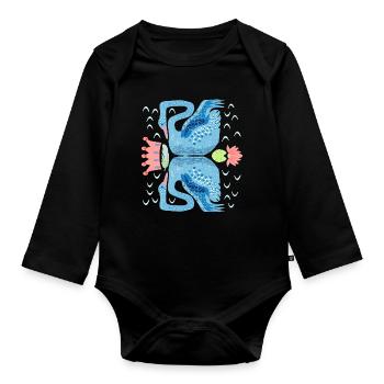 Elegant blue swans with water lilies - Organic Longsleeve Baby Bodysuit - black - Front