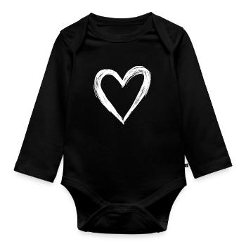 Coeur dessiné à la main en noir et blanc - Body Bébé bio manches longues - noir - Devant