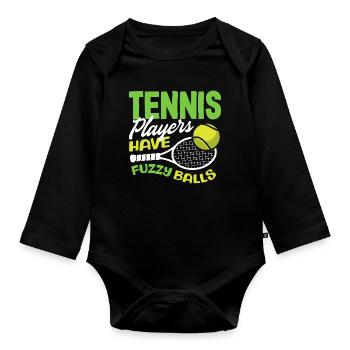 Tennis Players Have Fuzzy Balls - Organic Longsleeve Baby Bodysuit - black - Front