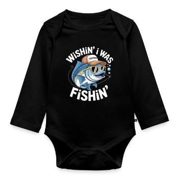 Poisson humoristique avec accessoires de surf - Body Bébé bio manches longues - noir - Devant
