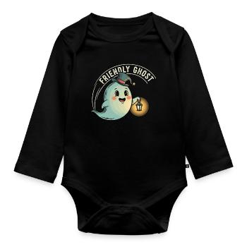 Fantôme amical avec lanterne - Body Bébé bio manches longues - noir - Devant