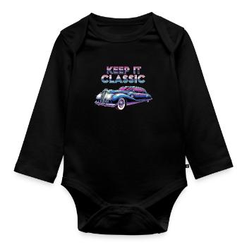Vintage Limousine Neon Design - Baby Bio-Langarm-Body - Schwarz - Vorne