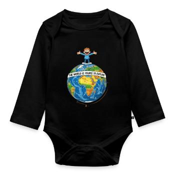 Weltkarte mit Freude und Lebensfreiheit - Baby Bio-Langarm-Body - Schwarz - Vorne