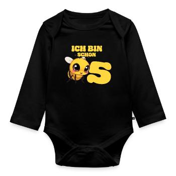 5. Geburtstag Biene Kinder Kindergeburtstag  - Baby Bio-Langarm-Body - Schwarz - Vorne