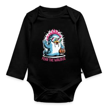 Walross Punk Rocker Halloween  - Baby Bio-Langarm-Body - Schwarz - Vorne