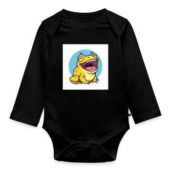 Lachende Fröschin im Cartoonstil - Baby Bio-Langarm-Body - Schwarz - Vorne