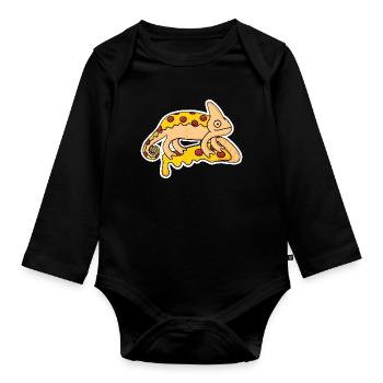 Funny-chameleon-iguana-pizza-motif - Baby Bio-Langarm-Body - Schwarz - Vorne