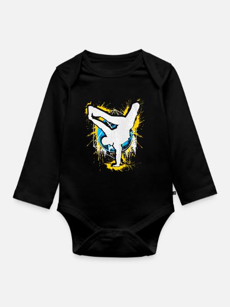Breakdance Handstand Bboy - B-Boying Breakdancer - Baby Bio-Langarm-Body - Schwarz