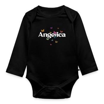 Beau prénom de fille avec des papillons ANGELICA - Body Bébé bio manches longues - noir - Devant