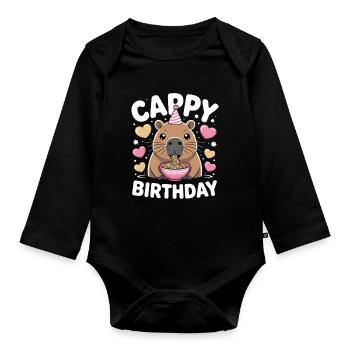  Cappy Birthday Capybara Ramen Capy Geburtstag - Baby Bio-Langarm-Body - Schwarz - Vorne