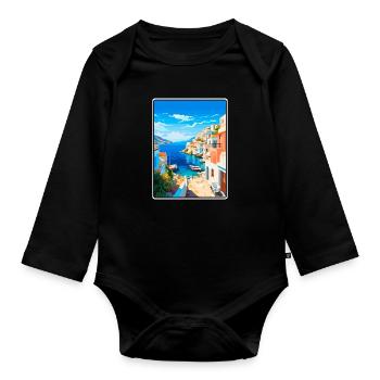 Milos Griechenland Vintage-Reiseplakat Cityscape WPA - Baby Bio-Langarm-Body - Schwarz - Vorne