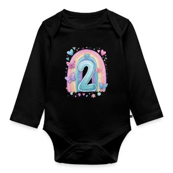 Pastel Rainbow 2 Years Second Birthday - Organic Longsleeve Baby Bodysuit - black - Front