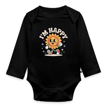 Retro Happy Sunflower - Organic Longsleeve Baby Bodysuit - black - Front