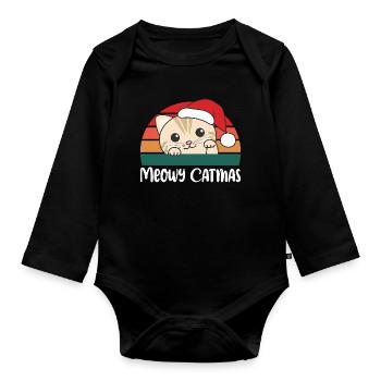 Joyeux Noël, drôle de jeu de mots sur les chats - Body Bébé bio manches longues - noir - Devant