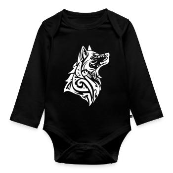 Tribal Wolf Nordic Tattoo - Organic Longsleeve Baby Bodysuit - black - Front