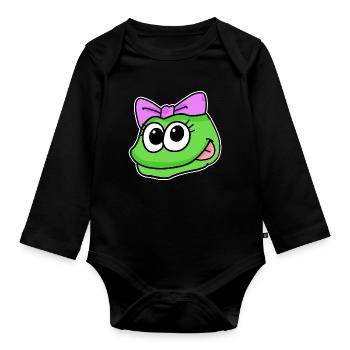 frog girl head animal head - Organic Longsleeve Baby Bodysuit - black - Front