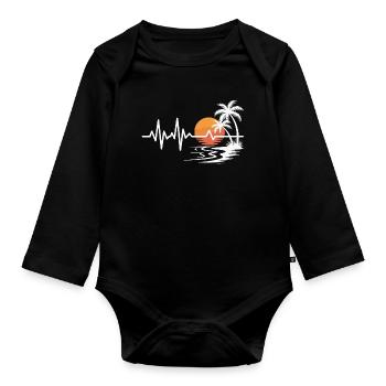 Sunset with palm trees and heartbeat - Organic Longsleeve Baby Bodysuit - black - Front