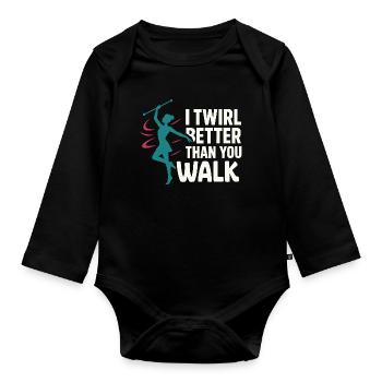 Baton Twirler Majorette Captain Squad Club - Organic Longsleeve Baby Bodysuit - black - Front