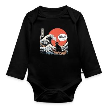 Bruh Cat Japanese Wave Aesthetic - Organic Longsleeve Baby Bodysuit - black - Front