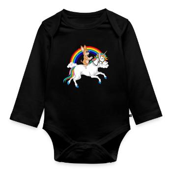 Chihuahua Unicorn Ride - Organic Longsleeve Baby Bodysuit - black - Front