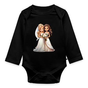 Lesbian bride and groom during the wedding - Organic Longsleeve Baby Bodysuit - black - Front