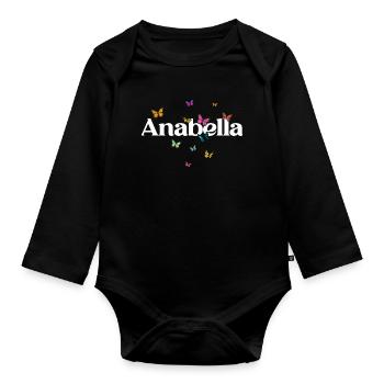 Beautiful girl's name with butterflies ANABELLA - Organic Longsleeve Baby Bodysuit - black - Front