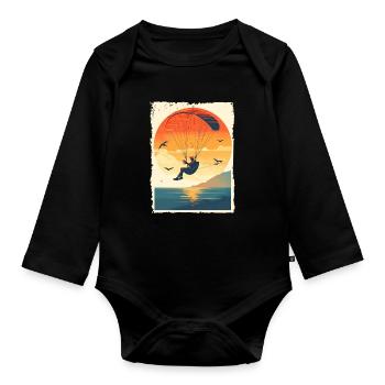 Abendstimmung mit Paragleiter über Wasser - Baby Bio-Langarm-Body - Schwarz - Vorne