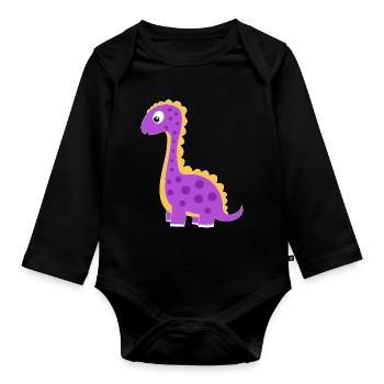 Dino ludique avec des points colorés - Body Bébé bio manches longues - noir - Devant