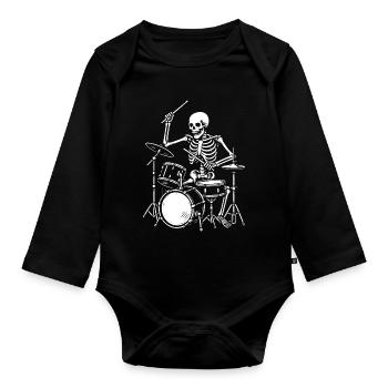 Skeleton Playing the Drums Artwork - Organic Longsleeve Baby Bodysuit - black - Front
