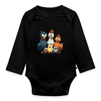 Conception de comédie de groupe de poulets colorés - Body Bébé bio manches longues - noir - Devant