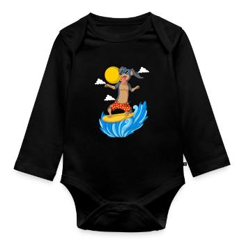 Surfing Dachshund in Summer Attire - Organic Longsleeve Baby Bodysuit - black - Front