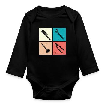 Heating Engineer Heating Construction Plumber Plumber - Organic Longsleeve Baby Bodysuit - black - Front