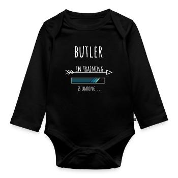 Butler Gift Profession Training Butler - Organic Longsleeve Baby Bodysuit - black - Front