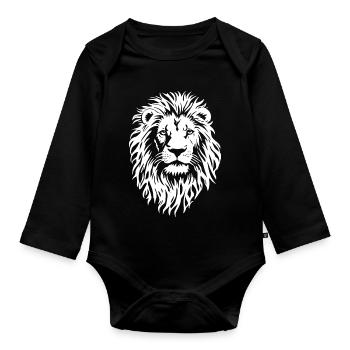 Majestätischer Löwenkopf in Schwarz-Weiß - Baby Bio-Langarm-Body - Schwarz - Vorne