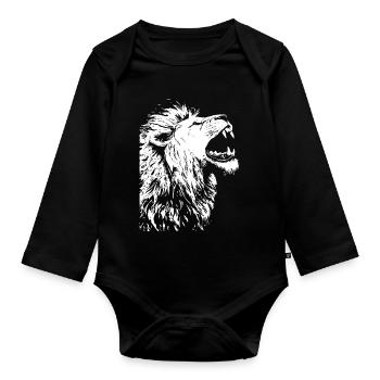 Majestic lion head in black and white - Organic Longsleeve Baby Bodysuit - black - Front